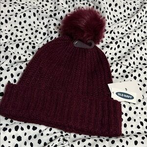 NWT Old Navy Maroon Knit Pom-Pom Hat